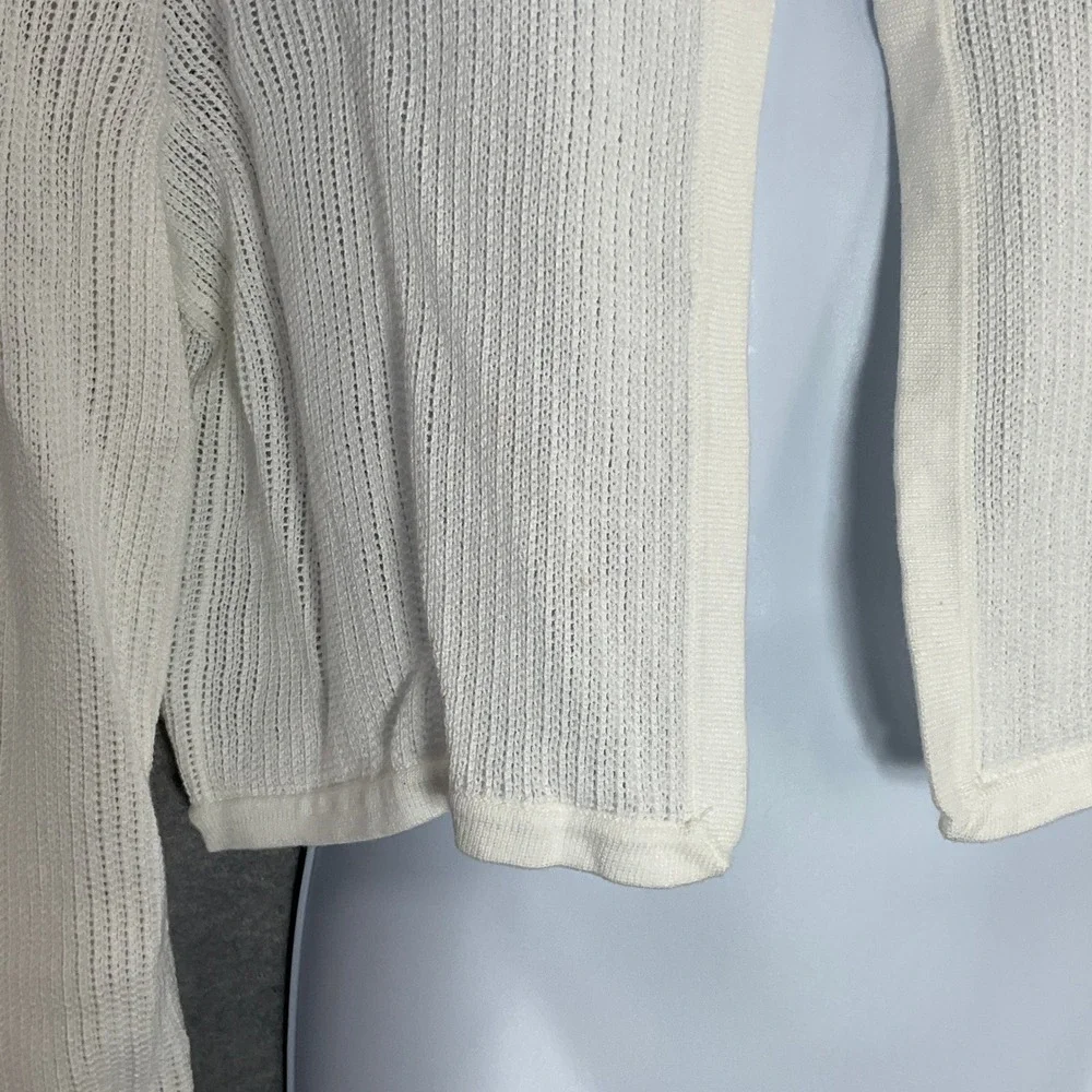 Talbots Womens‎ Cardigan Sweater Medium M White Knit Open Front 3/4 Sleeve